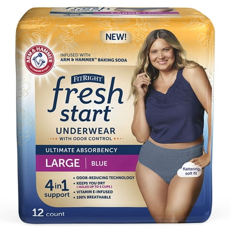 ( 4 pack) FitRight Fresh Start Incontinence Underwear for Women  Ultimate Absorbency  Large  Blue  12 ct