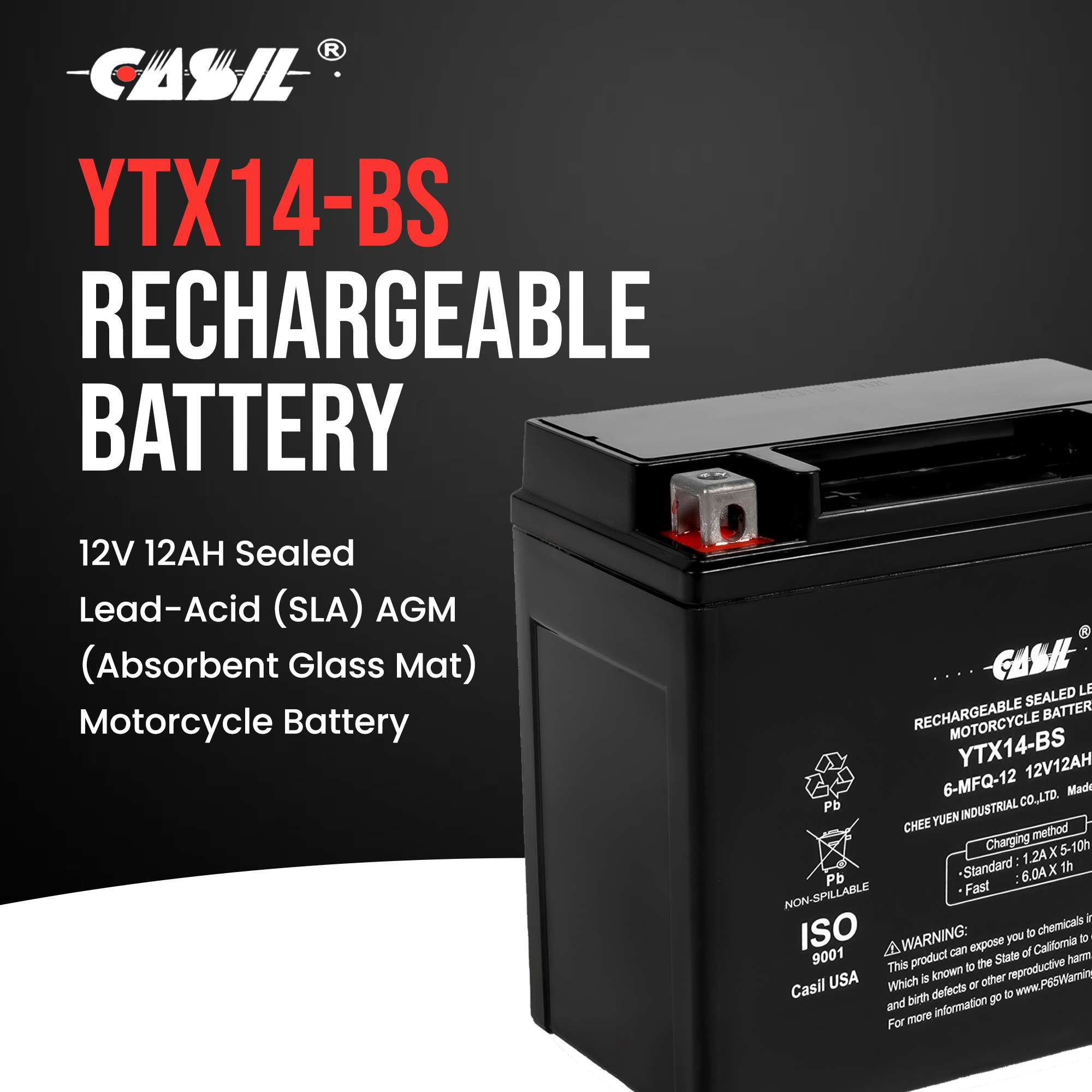 YTX14 BS ATV Battery High Performance - Maintenance Free - Sealed AGM YTX14-BS Motorcycle Battery compatible with Honda Suzuki Kawasaki Yamaha scooter snowmobile