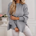 thumbnail image 2 of DHFJKG Oversized Knitted Sweaters For Women Long Sleeve Crewneck Pullover Side Slit Casual Warm Soft Loose Fit Textured-Knit Tunic Solid Color Stylish Tops, 2 of 6