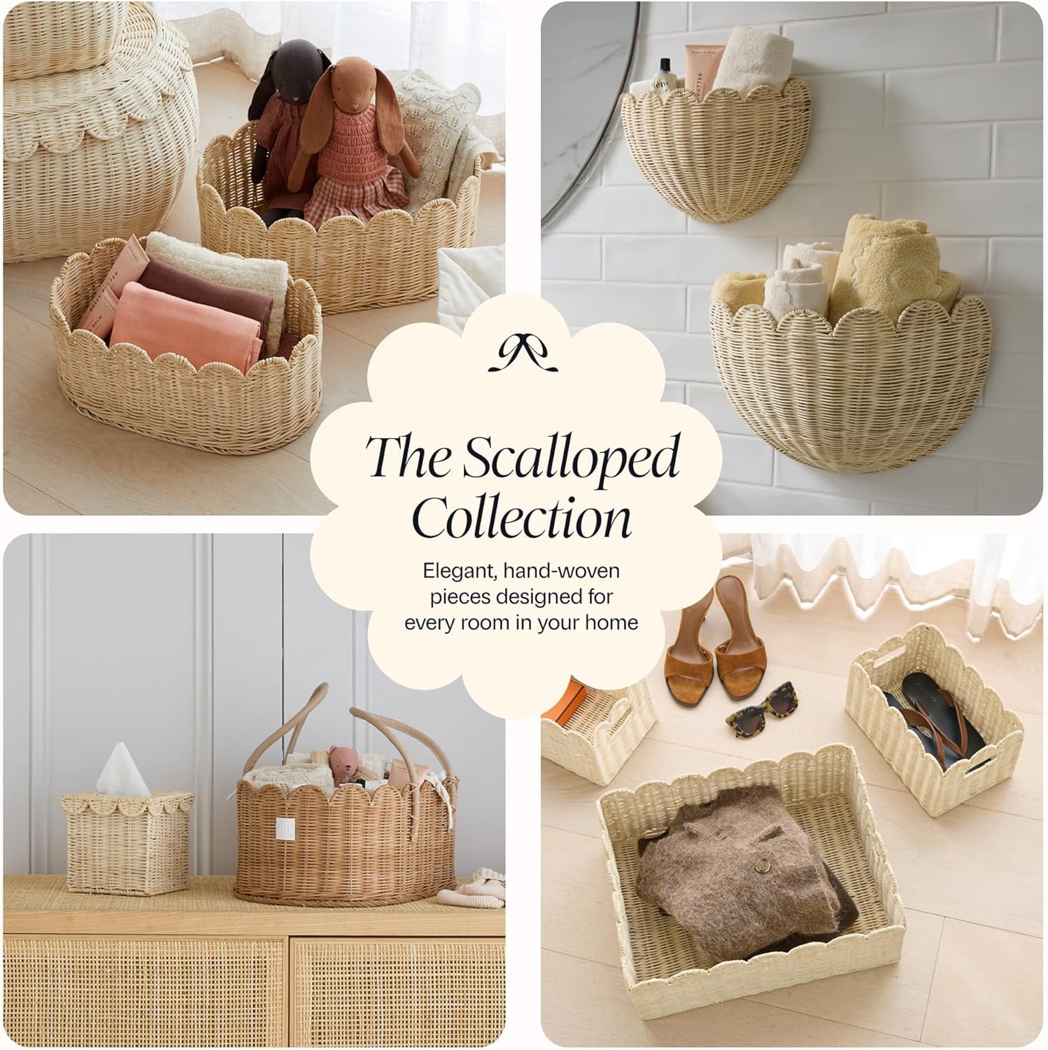 Premium  Diaper Caddy Organizer - Handmade & Award-Winning Scalloped Rattan Basket