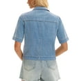 thumbnail image 3 of INSPIRE CHIC Women's Jean Jacket Crop Button Down with Pockets Casual Short Sleeve Denim Shirt M Light Blue, 3 of 6