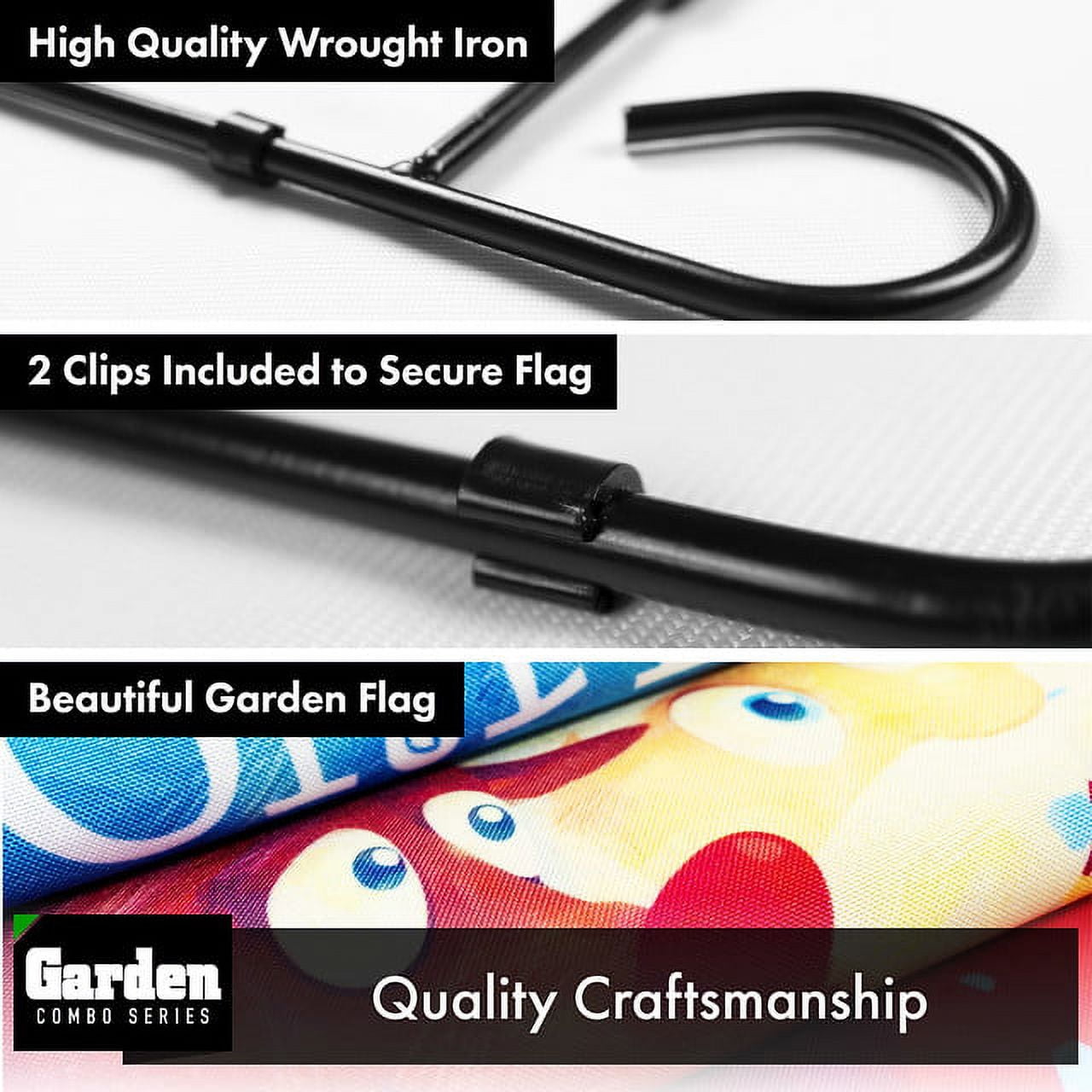 G128 2sets: 36"x16" Garden Flag Stand Black & 12x18" Christmas Garden Flag Santa Reindeer Selfie