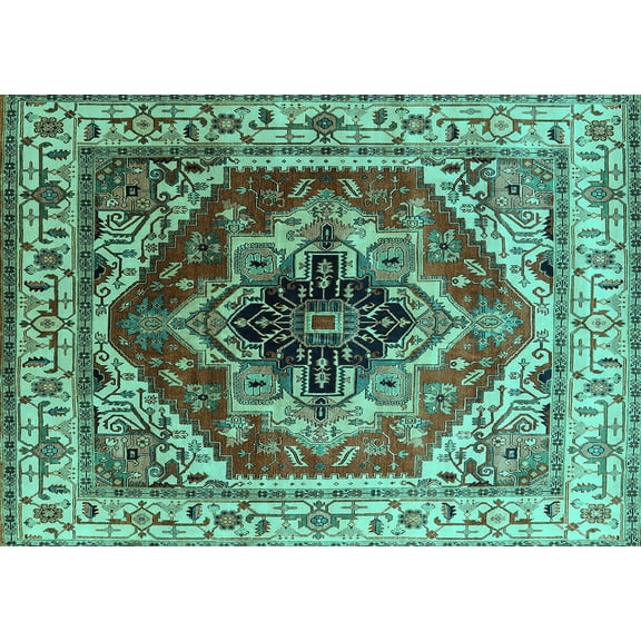 Ahgly Company Indoor Rectangle Persian Turquoise Blue Traditional Area Rugs, 5' x 7'