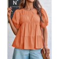 thumbnail image 4 of Summer Women Puffed Sleeve Tunic with A Waistband Casual T Shirt Loose Shirt, 4 of 5
