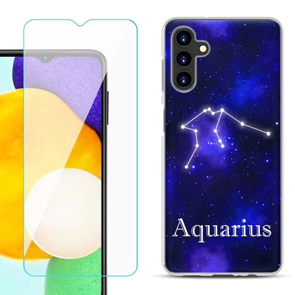 Slim-Fit TPU Fashion Phone Case for Samsung Galaxy A13 5G, with Tempered Glass Screen Protector, by OneToughShield ® - Zodiac / Aquarius