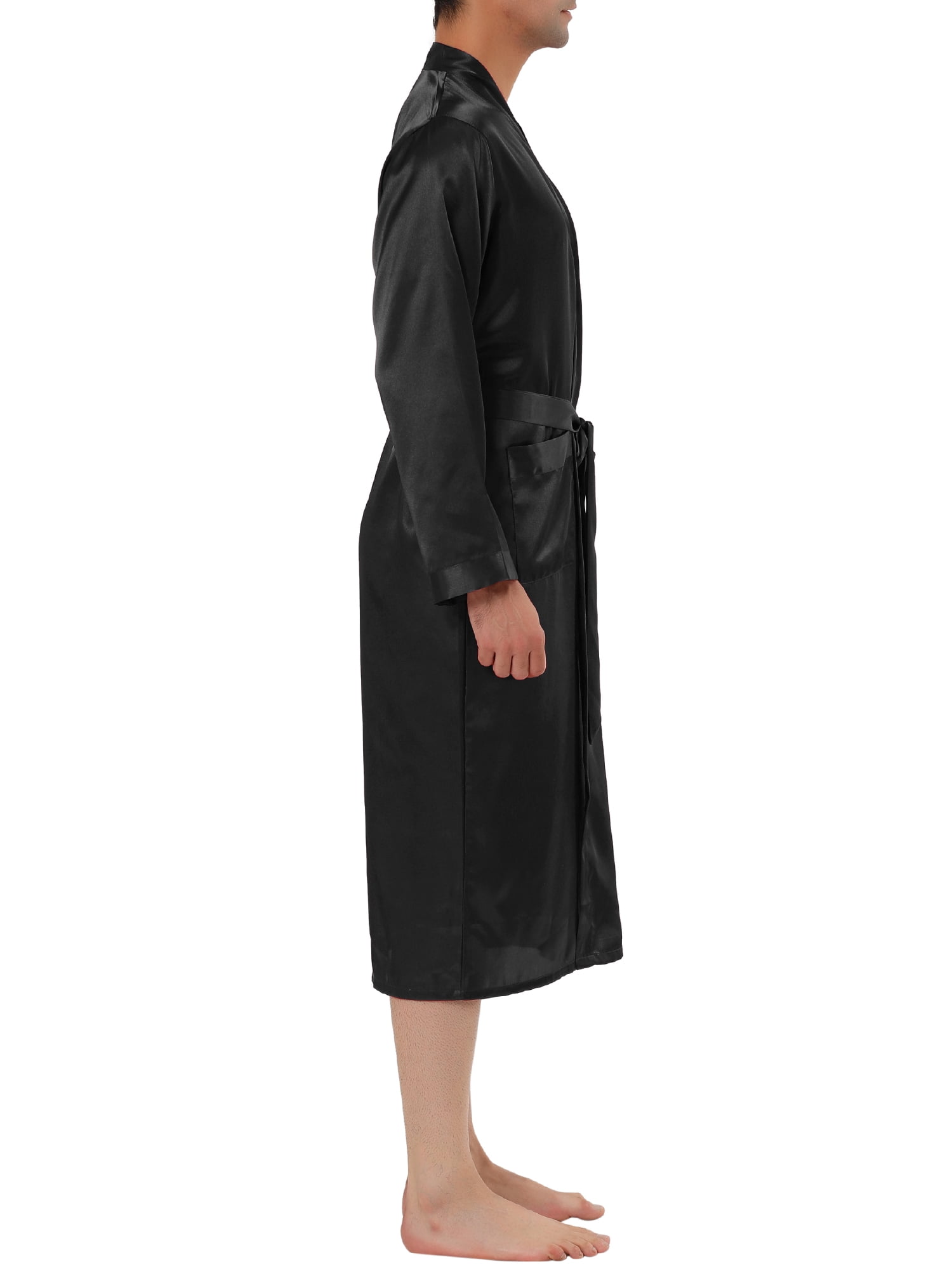 DARING DIVA Men's Satin Long Sleeve Lounge Sleepwear Pajama Robe M Black