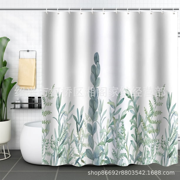 Cortina de baño, cortina de ducha de planta verde, impermeable y a prueba de moho, partición de cortina de baño de bosque con impresión digital 3D, no requiere perforación, 29,90 * 180