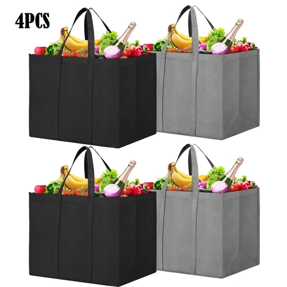 GASTROPOD Reusable Grocery Shopping Bags 4 Pack Large Foldable Tote Bags Bulk,Eco Produce Bags with Long Handle for Shopping Groceries Clothes(Grey&Black)