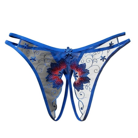 

BIZIZA Thongs for Women Lingerie Mid Waist Sexy Panties G-string Hollow Out Open Crotch Blue One Size