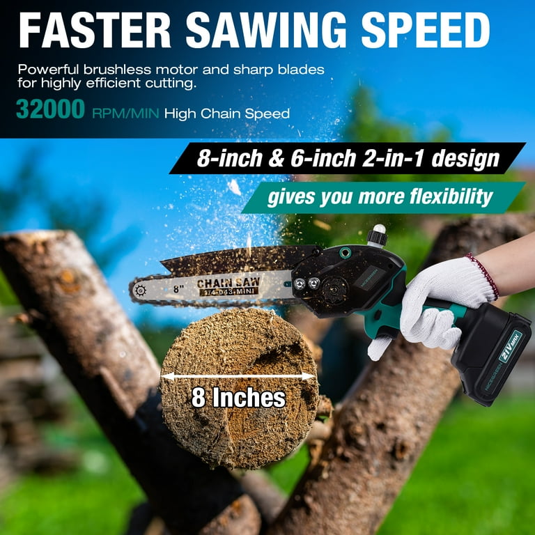 NICEGREEN 8 Electric Hand Saw Mini Chainsaw 21V Safety Lock 2 Batteries Chains Blue Walmart