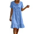 thumbnail image 2 of 2026 Summer Dress for Women Cotton Linen Peter Pan Collar Tie Neck Short Sleeves Ruffled Hem Knee-Length Dress, 2 of 7