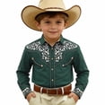 thumbnail image 4 of Huowey Boys Western Cowboy Shirts Floral Print Embroidery Button Down Long Sleeve Casual Regular Fit Elegant Cozy Carnival Tshirt Clothes Casual Funny Graphic dailywear,Army Green,12-13 Years, 4 of 4
