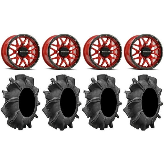 Raceline Krank 14" Red Wheels 29.5" Assassinator Tires Polaris RZR XP 1000 / PRO XP / Ranger XP 900/1000