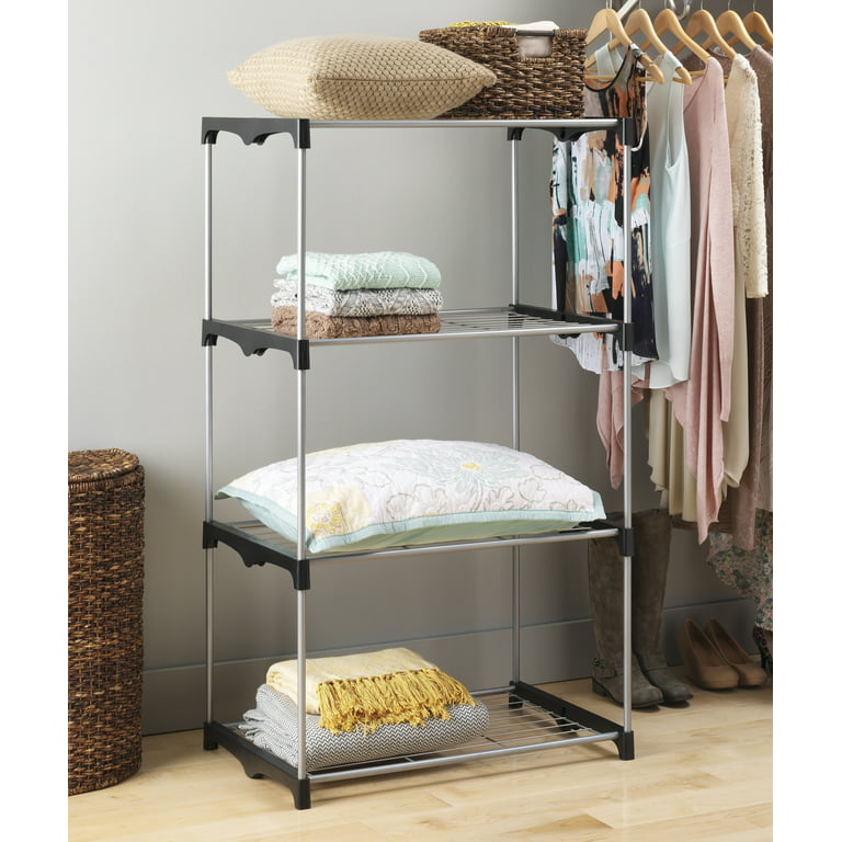 Whitmor 4-Tier Shelf Tower Closet System, Black and Silver - Metal - For  Bedroom, Attic, or Garage 
