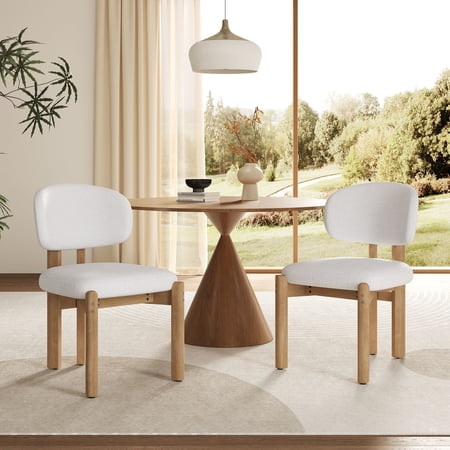 Christopher Knight Home Scandinavian Armless Dining Chairs Beige Upholstery with Natural Wood Frame Set of 2