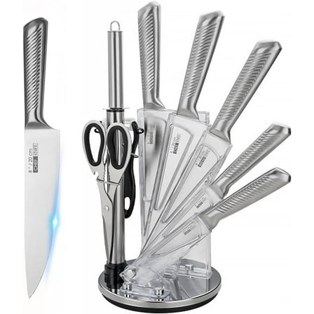 Kitchen Knife Set, 9-Pieces Knife Block Set with Rotating Block and Sharpener, Sharp Stainless Steel Chef Knife Set, Knives Set for Kitchen Home Apartment Dormitory, Gifts for Men Women