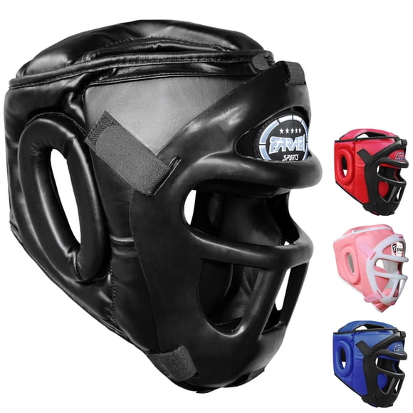 Farabi Sports Casque de Boxe Protection de Tête de Gril Équipement de Kickboxing de Sparring Amovible Barre avant (Noir, X-Grand)