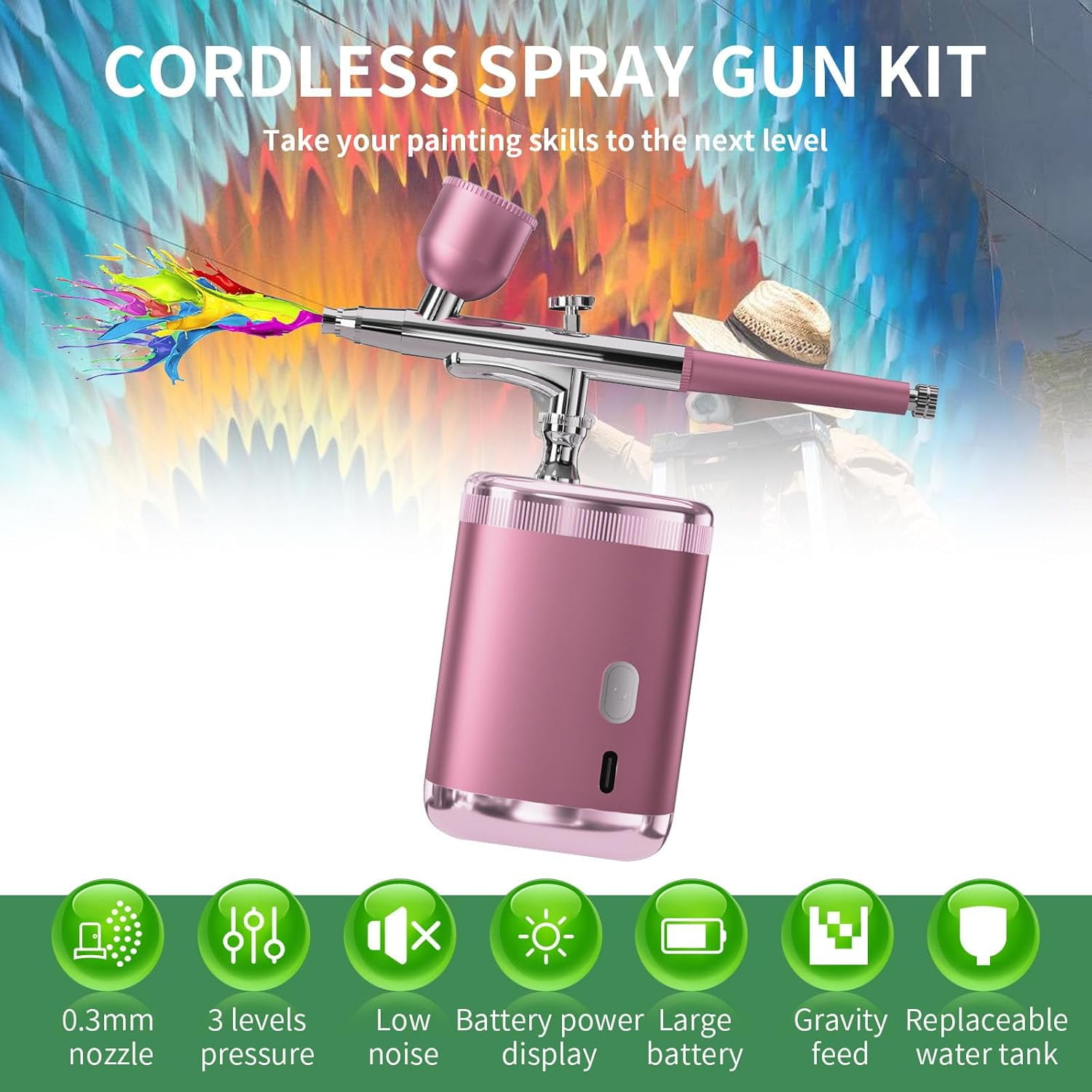 Airbrush Kit with Compressor, Rechargeable Auto Handheld Airbrush Set with 3 Levels Pressure Multi-Function Portable Airbrush for Nails Art Model Painting Makeup Cake Decor Barber (Single Action)