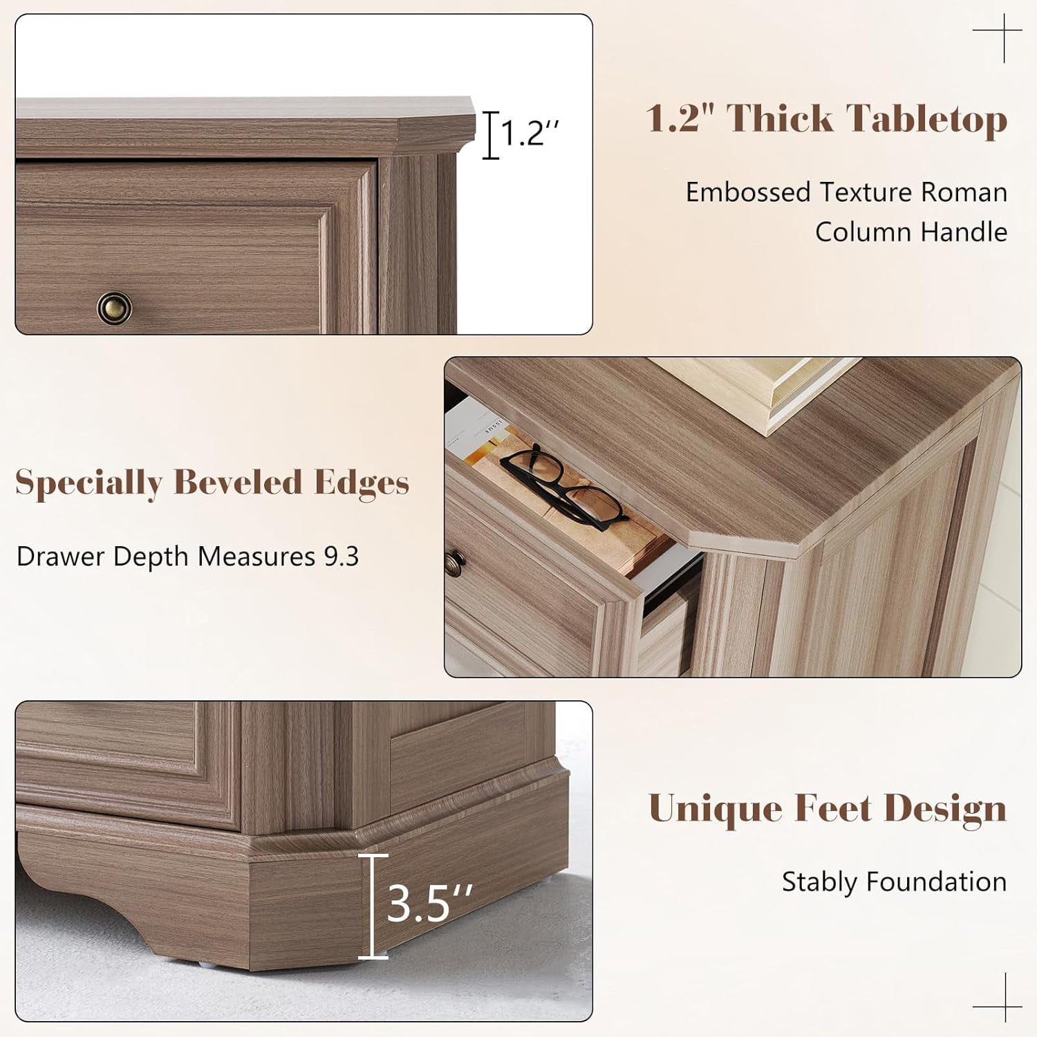 VANACC Farmhouse 54" Wide 7 Drawers Dresser for Bedroom, Wood Rustic Chest of Drawers, Closet, Hallway, Grey Walnut