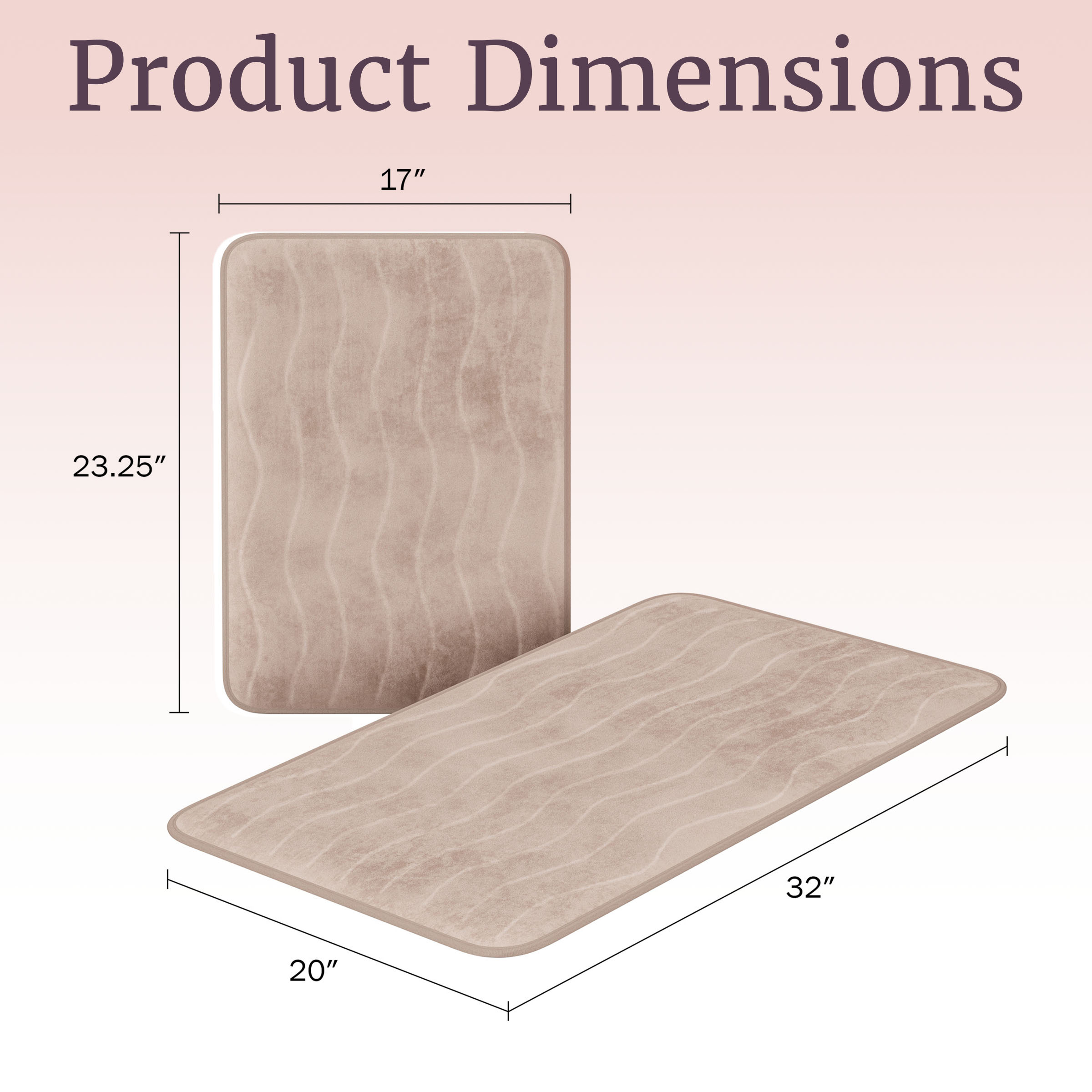 Bathroom Rug Set- 2-Piece Memory Foam Bath Mats-Wavy Microfiber Top-Non-Slip Absorbent Runner for Shower, Tub, Sink, or Kitchen by Somerset Home (Taupe)