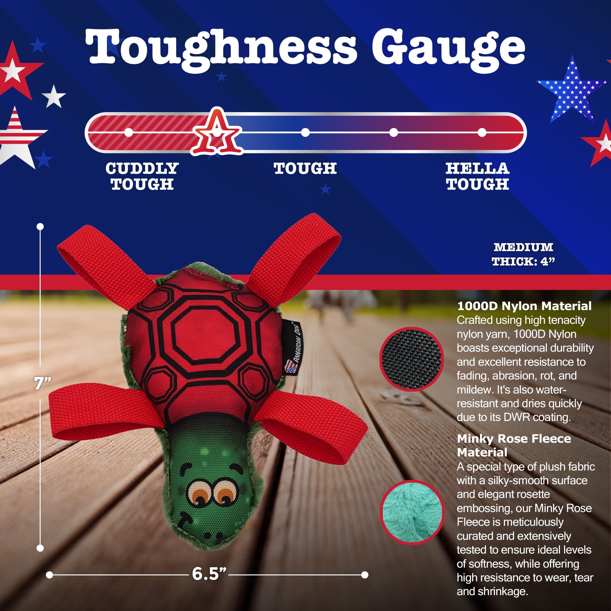 American Dog Tommy Turtle – Durable Fetch & Tug Dog Toy Made in USA from Pet-Safe, Machine-Washable 1000D Nylon and Minky Fleece for Bonding, Play Time, Mental Stimulation, Exercise, Training, & More