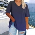 thumbnail image 5 of Plus Size Summer Tops for Women Gradient Color V Neck T-Shirts Loose Fit 1X-5X Soft Casual Oversized Tshirts (3XL, Navy), 5 of 6