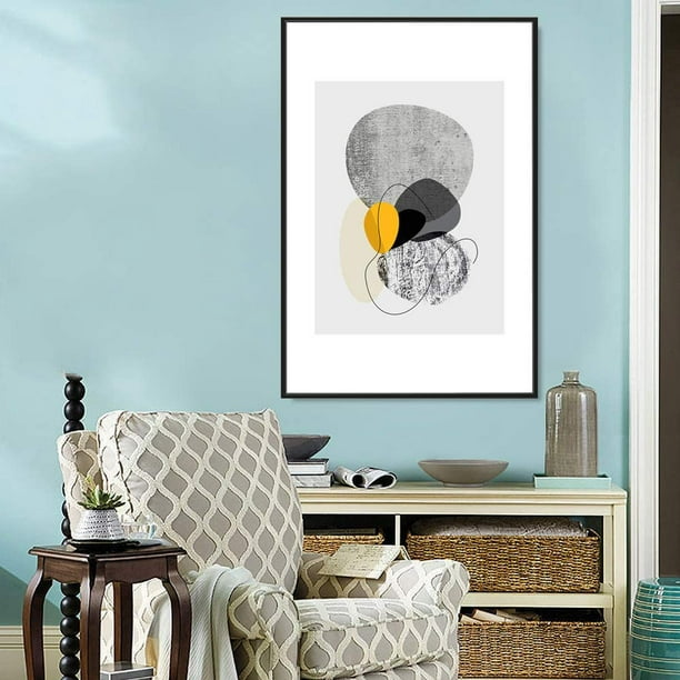 IDEA4WALL Framed Canvas Prints Art Solid & Textured Yellow & Gray Circles Geometric Shapes for Living Room, Bedroom, Office Ready to Hang - 24x36 inches Walmart.com