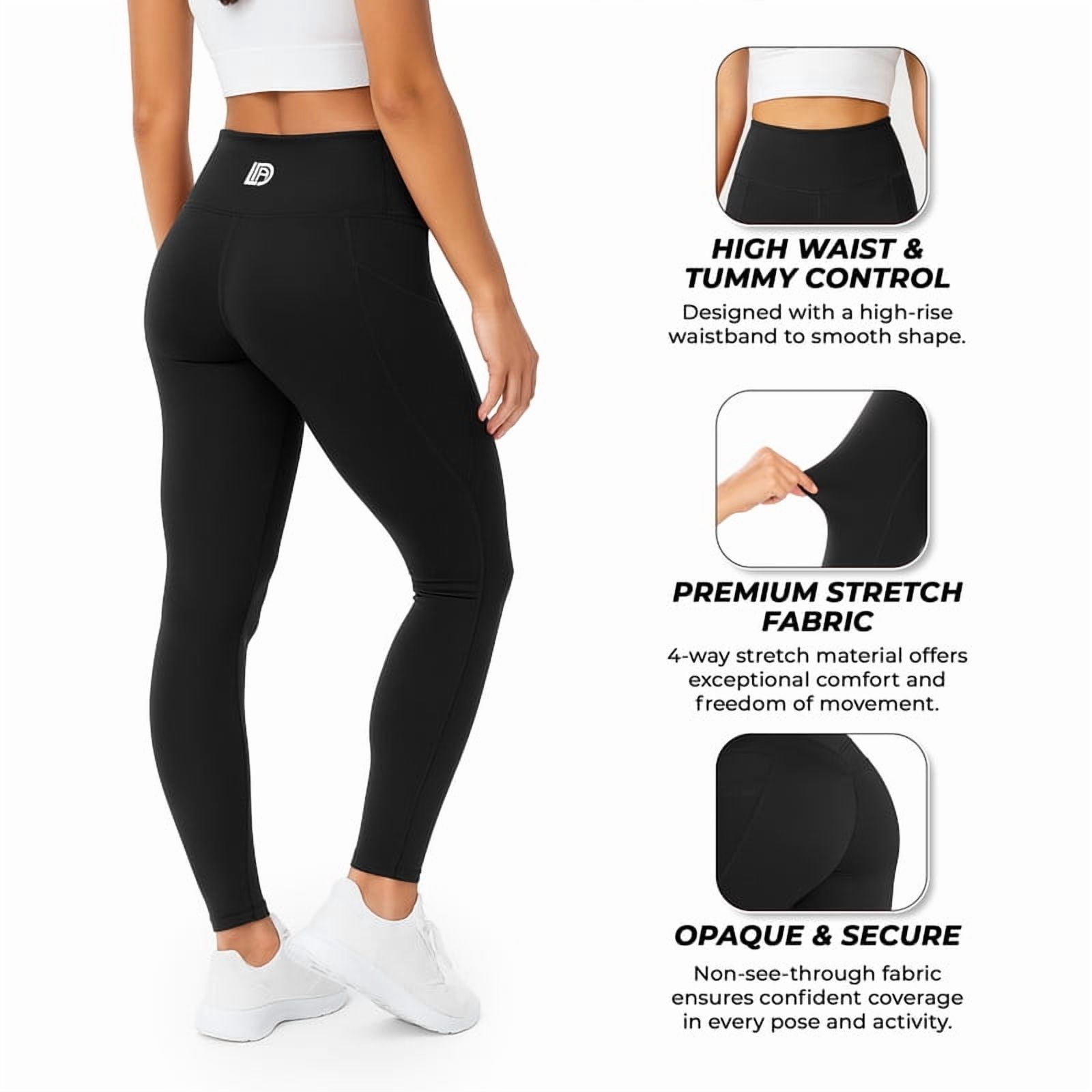 Lux Decor Women's High Waist Leggings with Pockets - Buttery Soft 4-Way Stretch Tummy Control Non-See-Through Squat Proof Yoga Pants for Workout, Gym & Running, Black - Small (US)