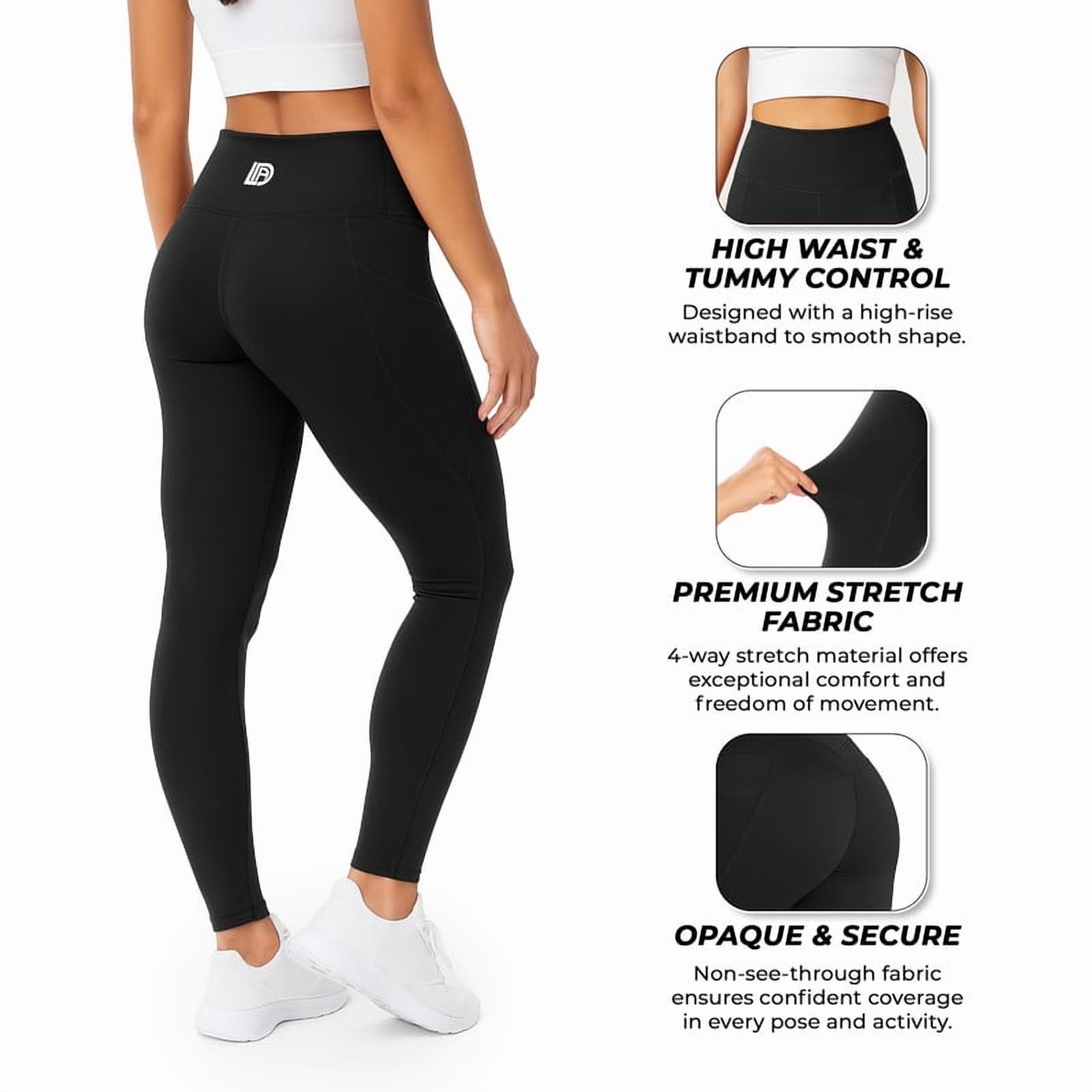 Lux Decor Women's High Waist Yoga Leggings with Pockets Black photo 2