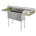 thumbnail image 2 of 72 in. 18-Gauge 2-Compartment Commercial Sink with Backsplash and Dual 18 in. Drainboards, Bowl Dimensions 18"x18"x14" in Stainless-Steel (KM-SB181814-18B3), 2 of 10
