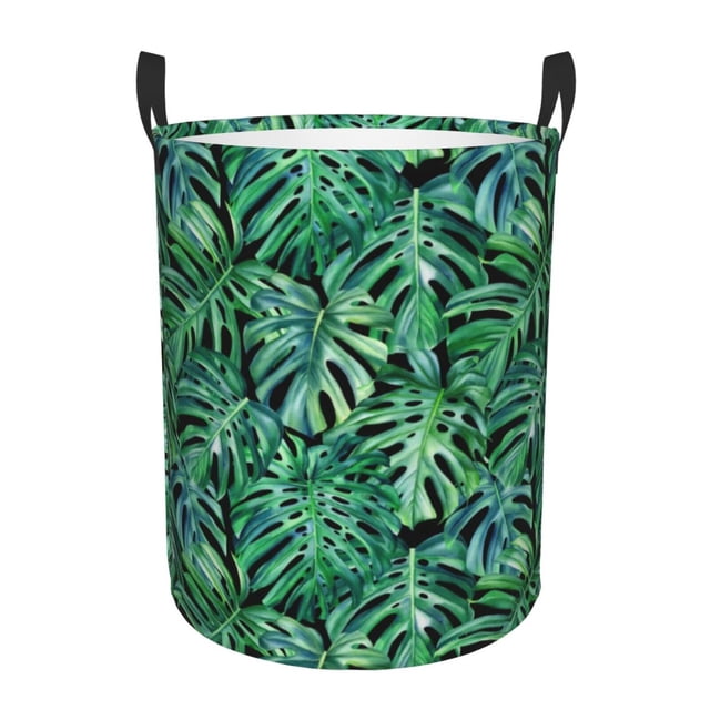 Balery Monstera Leaves Cesta de ropa redonda con asas, impermeable, independiente, para ropa, juguetes, dormitorio y familia-Small
