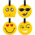 thumbnail image 1 of Travel Luggage Tags, Emoji Suitcase Travel ID Label Tags Holders, PVC Identifier Label Holders for Backpack(4 Pack Yellow), 1 of 5