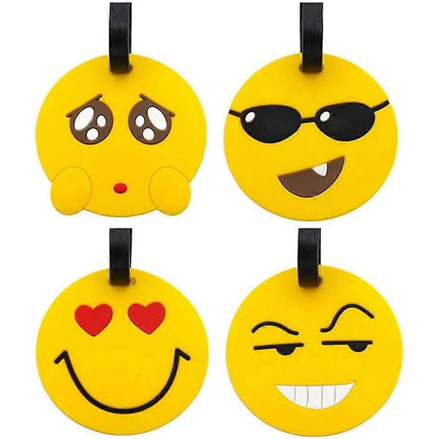 Travel Luggage Tags, Emoji Suitcase Travel ID Label Tags Holders, PVC Identifier Label Holders for Backpack(4 Pack Yellow)