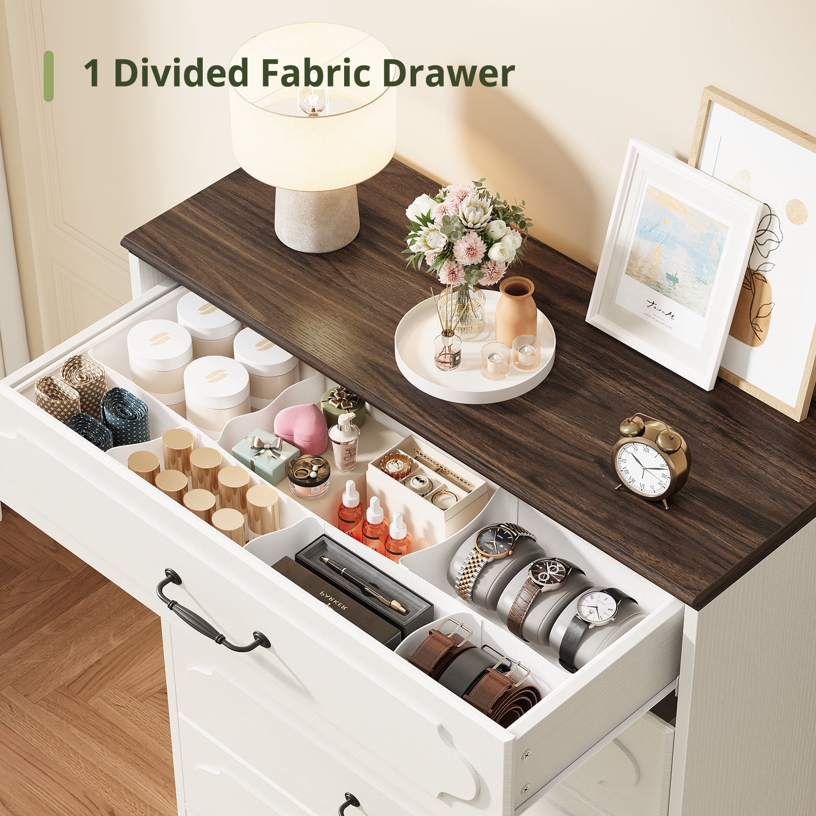 5-Drawer Dresser, White Tall Dresser for Bedroom, Narrow Chest of Drawers, Modern Vertical Storage Cabinet for Closet, Entryway or Living Room