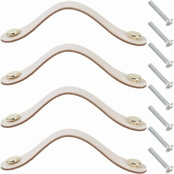 4 Set 4 Pack 6.6 Inch Leather Drawer Pulls Cabinet Handles Soft Kitchen Wardrobe Door Knobs Genuine Leather Hardware Dresser Decorative Handle with Screw for Furniture Cupboards (WhiteSmoke)