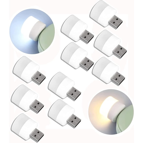12 luces nocturnas enchufables usb,mini luces nocturnas redondas, luces nocturnas portátiles, luces de protección ocular suaves, adecuadas para dormitorios,pasillos,cocinas,10 luces cálidas,2 blancas