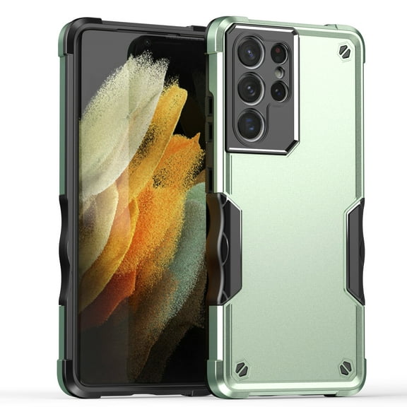 Heavy Duty Armor Case for Samsung Galaxy S23 Ultra, Rugged Military Grade Dual-Layers Soft Silicone Shockproof Anti-Scratches Thin Fit Cover with Anti-Slip Strips Screen Lens Protection Case,Green