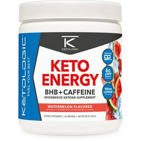 Ketologic KetoEnergy BHB (Watermelon) 30 Servings - BHB+CAFFEINE Exogenous Ketone Supplement