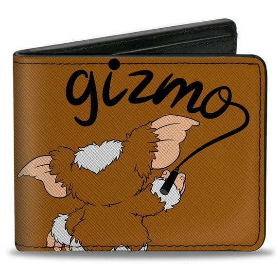 Warner Bros. Horror Movies Wallet, Bifold, Gremlins Gizmo Script Pose Brown Black, Vegan Leather