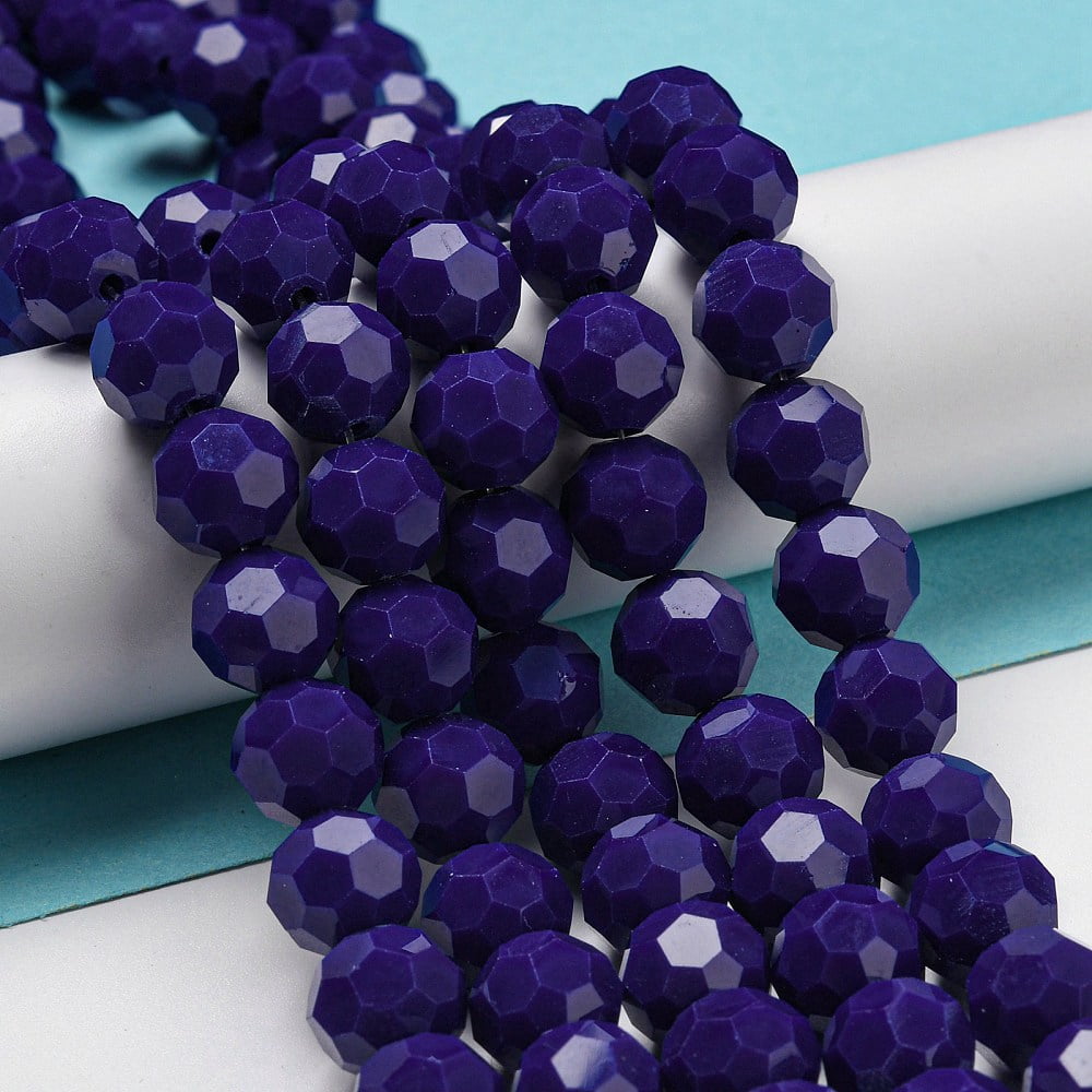 Opaque Glass Beads Stands Faceted(32 Facets) Round Marine Blue 10mm Hole: 1.8mm about 66~68pcs/strand 24.02''~24.13''(61~61.3cm)