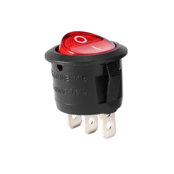 Unique Bargains Red Lamp 3 Terminal SPST 2 Position I/O Round Button Rocker Switch