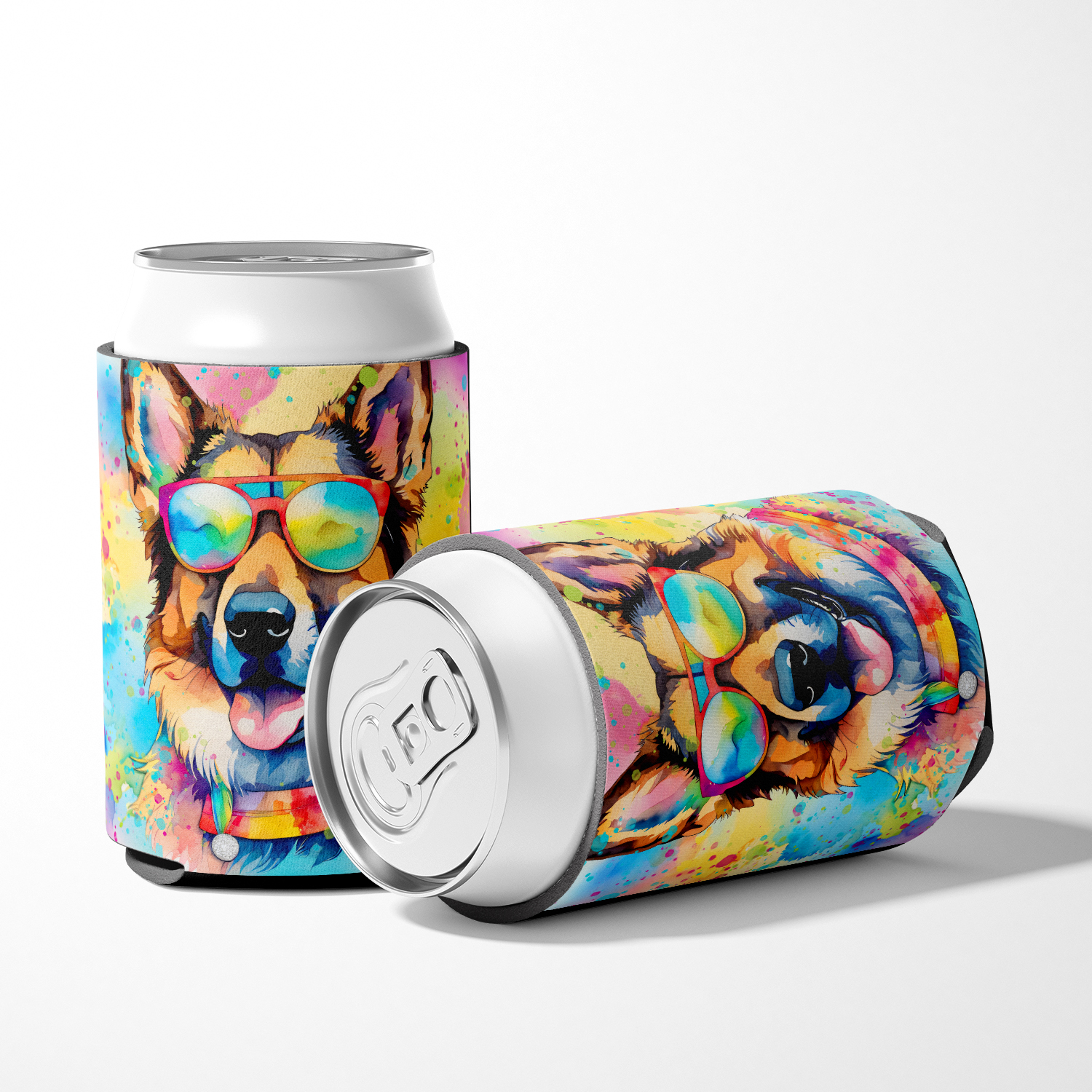 German Shepherd Hippie Dawg Can or Bottle Hugger 3 in x 5 in