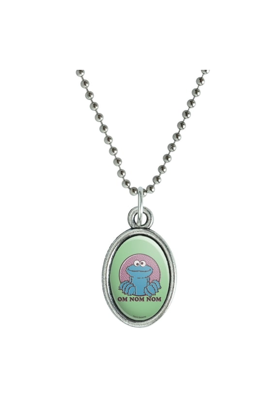 Sesame Street Cookie Monster Om Nom Nom Antiqued Oval Charm Pendant with Chain
