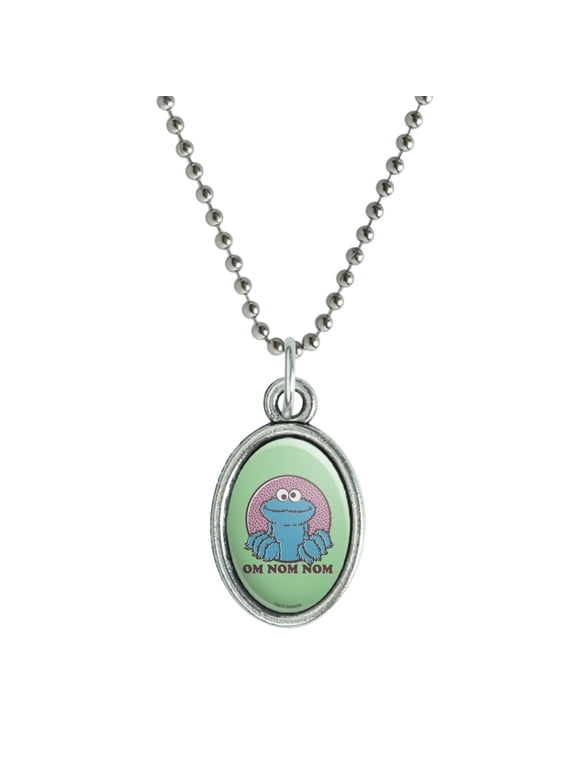Sesame Street Cookie Monster Om Nom Nom Antiqued Oval Charm Pendant with Chain
