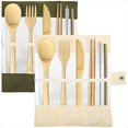 thumbnail image 2 of QUTETN Set of 2 Bamboo Utensils Cutlery Reusable Cutlery Travel Set Bamboo Spoon Fork Knife Brush Chopsticks and Straw Portable Utensils With Case, 2 of 4