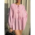 thumbnail image 6 of nvzhuang Women’s Tie Front Tops Long Sleeve Round Neck Loose Fit Babydoll Shirts Blouses, 6 of 9
