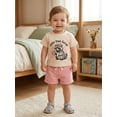 thumbnail image 5 of BemeyourBBs Toddler Baby Girls Summer Clothes Infant Baby Girl Raccoon Outfit Cute but Feral Letters Print Short Sleeve Raccoon Print T Shirt Tops with Pockets Shorts 2Pcs Set, 5 of 9