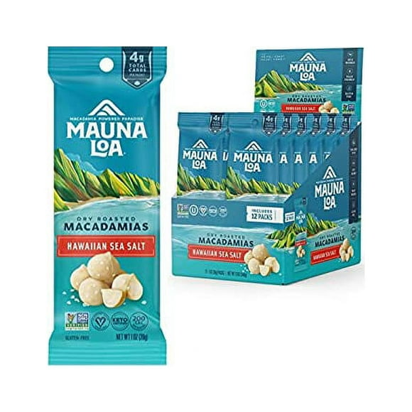 Mauna Loa Premium Hawaiian Macadamia Nuts, Hawaiian Sea Salt Flavor, Snack Mac Mini Pouches, Single Serve 1 Oz Bags (Pack of 12)