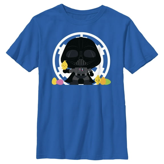 Boy's Star Wars Darth Vader Loves Easter and Baby Chickens  Graphic Tee Royal Blue X Large
