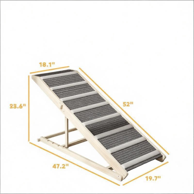 Foldable Pet Ramp for Dog & Cat, 4 Adjustable Height, Solid Pine Wood Pet Ramp with 900GSM Non-Slip Carpet, Portable Gentle Incline Climbing Ramp for Bed Sofa Car, Supports Up to 110 lbs